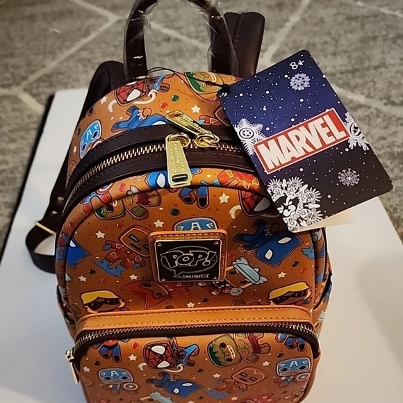 Loungefly Amazon Pop Marvel Avengers Gingerbread AOP  Mini Backpack. NWT main image 7
